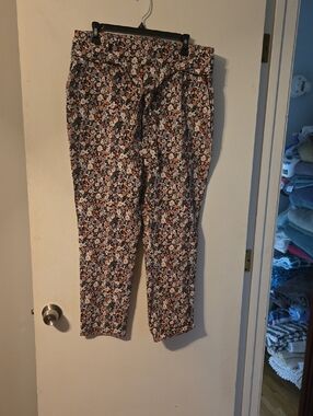 Jules & Leopold Black Floral Print Pants with Orange and Lilac Blooms